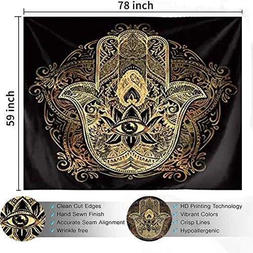 QCWN Spiritual Tapestry,Psychedelic Trippy Tapestry Black Gold Hamsa Hand Tapestry Mandala Medallion Bohemian Tapestry Evil Eye Hamsa Hand Blessing Home Good Luck Wall Tapestry for Bedroom Aesthetic - Lacatang Spiritual
